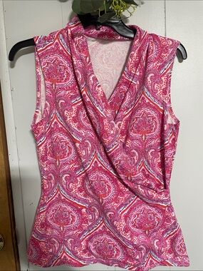 Women’s Pink Paisley Wrap-Front Sleeveless Camisole